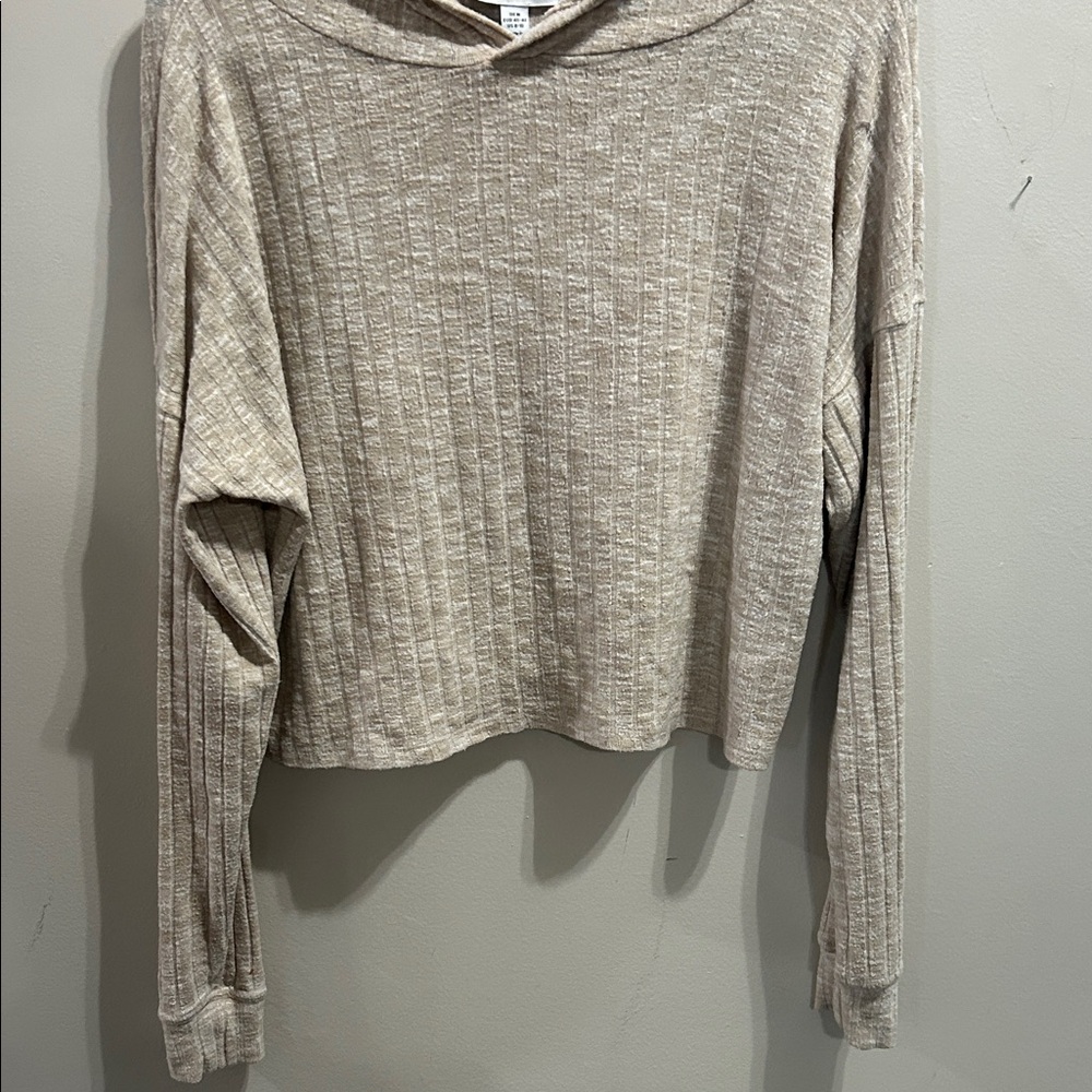 Cropped Top long sleeve Topshop Beige Ribbed Hoodie!! - Picture 3 of 7